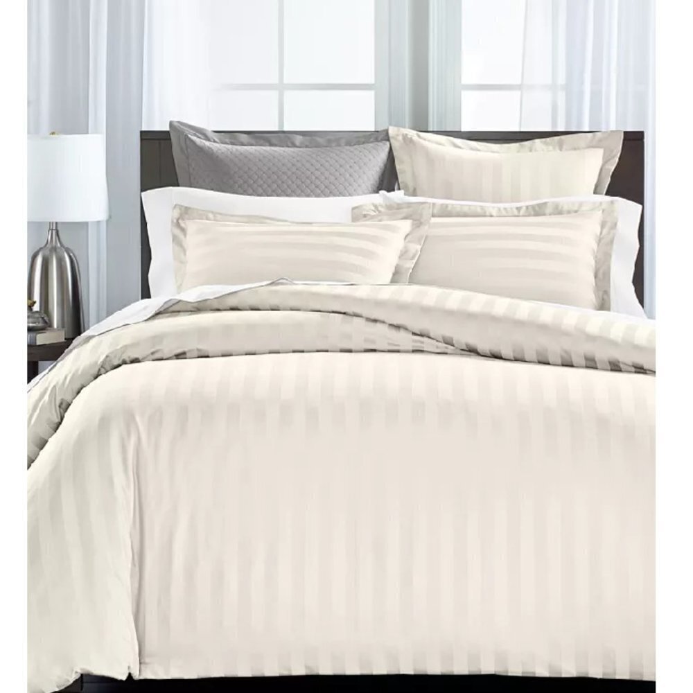 Mypillow 100% Cotton 1.5" Stripe Giza Dreams Fitted And Flat Sheets Ivory King